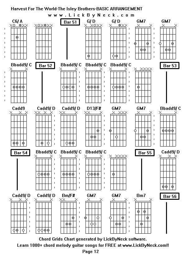 Chord Grids Chart of chord melody fingerstyle guitar song-Harvest For The World-The Isley Brothers-BASIC ARRANGEMENT,generated by LickByNeck software.